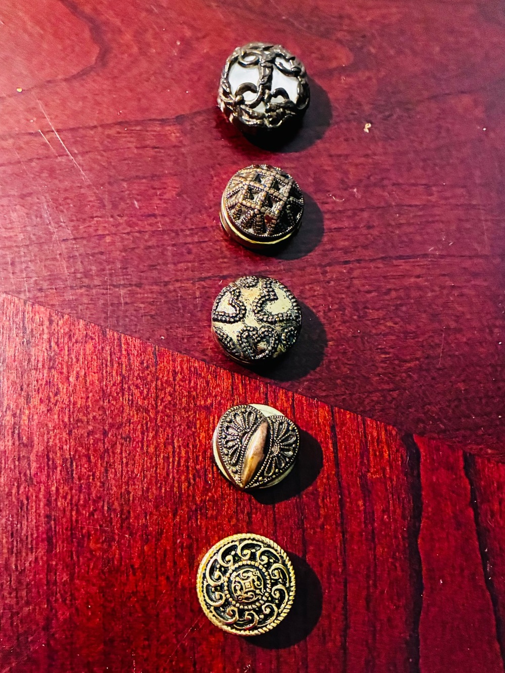 Antique Brass Decorative Buttons - Set of 5